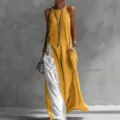 Femme été sans manches ample poche bloc couleur décontracté robe gilet mode chic - S / Robes / Jaune