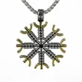 Nordic vintage stainless steel Viking compass pendant necklace for men stylish jewelry - Two-Tone Silver and Gold / With 60cm Chain