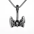 Men stainless steel Viking battle axe necklace retro skull pendant fashion jewelry - Pendant Only (Without Chain)