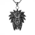 Roestvrij Staal Vintage Indiaanse Hoofd Hanger Ketting voor Mannen Retro Sieraden - Staal Kleur - Losse Hanger