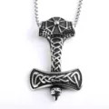 Stainless steel Viking Thor's hammer necklace for men with intricate Celtic knotwork design. - Pendant Only (Without Chain) / Steel
