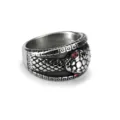 Vintage stainless steel snake ring for men and women with red crystal eyes punk jewelry. - Size 7 / Steel