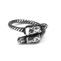 Men's vintage stainless steel punk ring with double dragon head and twist band design. - Size 9 / Steel