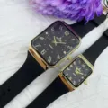 Set di orologi al quarzo di lusso con cinturino in silicone nero e cassa quadrata dorata. - Modello maschile / Quadrante Nero Cinturino Nero (Uomini)