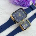 Πολυτελές τετράγωνο ζευγάρι ρολόι quartz με μπλε λουρί σιλικόνης και χρυσή θήκη μόδας - Ανδρικό Στυλ / Μπλε Καντράν Μπλε Λουράκι (Ανδρικό)