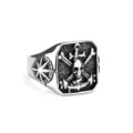 Men Vintage Stainless Steel Skull Anchor Compass Ring Retro Gothic Biker Jewelry Band - Size 8 / Steel