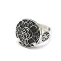 Vintage stainless steel Viking Celtic shield ring with intricate knotwork design for daily wear. - Size 7 / Steel