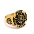 Retro stainless steel Viking Celtic shield ring in gold and black, solid mens ring. - Size 7 / Gold