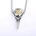 Stainless steel Viking raven skull necklace with golden compass pendant for men fashion jewelry - Pendant Only (Without Chain) / Two-Tone Gold and Silver