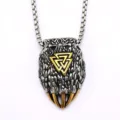 Men's stainless steel claw pendant necklace with golden Viking triangle symbol variant - Pendant Only (Without Chain) / Two-tone Gold and Silver