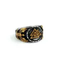 Anello vichingo retro in acciaio inossidabile con design Valknut e corvo per uomo e donna - Taglia 7 / 04602 Bicolore Oro Argento
