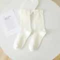 Comfortable solid off-white cotton mid-tube socks for women, casual daily slouch socks. - One Size / Beige