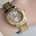 Women's quartz watch featuring a stylish two-tone strap and sparkling rhinestones on dial. - PAIRZ Two-Tone White Dial