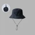 Black waterproof outdoor bucket hat, foldable portable sun hat with adjustable wind rope. - Outdoor Storage (Navy Blue) - Without Rope