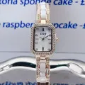ZIDO rectangular quartz women watch with rhinestones and ceramic bracelet, elegant fashion. - White