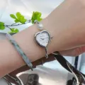 Montre quartz femme cœur SUNLIFEX, bracelet jonc perle, cadran étincelant, montre-bracelet élégante - Cœur-Argent Cadran Blanc