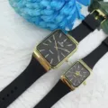 GALAXY Partner Quarzuhr mit schwarzem Silikonarmband und goldenem Rechteckgehäuse. - Schwarzes Zifferblatt Schwarzes Armband (Herren)