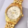 Luxus Gold Quarzuhr für Herren, klassische Stahlarmbanduhr mit Chronographen-Zifferblättern. - Gold Goldenes Zifferblatt