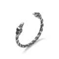 Vintage Viking Raven Cuff Bracelet, Stainless Steel Twisted C-Shape Bangle for Men - Steel