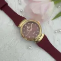 GALAXY women quartz watch with bordeaux silicone strap and sparkling rhinestone dial details. - Red Dial Red Strap - Women