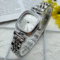 Minimalist vintage square dial women's watch with delicate metal steel strap and clear dial. - Silver Case White Dial