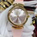 Montre a quartz GALAXY avec bracelet en silicone rose boitier dore et cadran aux strass brillants. - Cadran Rose Bracelet Rose - Hommes