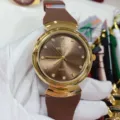Montre quartz femme style vintage avec bracelet en silicone marron et index strass brillants. - Cadran Marron Bracelet Marron - Hommes