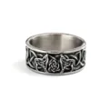 Stainless steel Viking wolf ring with Celtic knot design, vintage silver unisex ring. - Size 9 / Steel