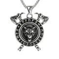 Vintage Wikinger Wolfskopf Doppelachse Anhänger Kette Edelstahl Runen Schmuck Mann - Nur Anhänger (Ohne Kette) / Stahlfarben