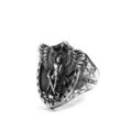Vintage Stainless Steel Men's Ring Saint Michael Angel Dragon Slaying Punk Shield Jewelry - 09209 Silver Tone / Size 9