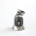 Stainless steel retro motorcycle bell pendant with skull and cross design for biker jewelry. - Skull Iron Cross Bell (06612) / Steel