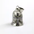 Pendentif cloche de gardien vintage en acier inoxydable avec croix bleue et ailes d'ange - Cloche Ailes et Croix Bleue (06801)
