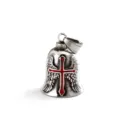 Pendentif cloche de moto en acier inoxydable vintage avec croix rouge et ailes d'ange. - Cloche Ailes et Croix Rouge (06801)