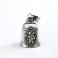 Pendentif cloche de moto en acier inoxydable vintage, charm porte-bonheur pour collier homme - Cloche Motard Gardien St Christophe (06812)