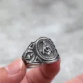 Vintage stainless steel men ring masonic freemason gothic biker fashion jewelry gift - Size 7 / Steel