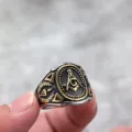Vintage stainless steel men ring featuring Freemasonry symbol close up detail design. - Size 7 / Two-Tone Gold and Silver