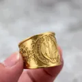 Vintage Saint Benedict cross stainless steel wide ring for men retro religious jewelry - Size 9 / 04708 Gold Tone