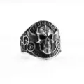 Vintage stainless steel biker ring for men featuring detailed skull and Roman numerals. - Size 9 / Steel