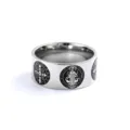 Stainless Steel St. Benedict Cross Ring Vintage Wide Band Religious Fashion Jewelry - Size 7 / Blackened Steel
