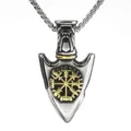 Vintage men stainless steel Viking arrowhead pendant necklace with Nordic rune amulet. - Pendant Only (Without Chain) / Gold & Silver