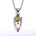 Retro stainless steel men pendant necklace featuring viking celtic knot symbol and runes. - Pendant Only (Without Chain) / Gold & Silver