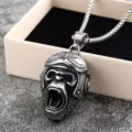 Retro stainless steel roaring gorilla pilot helmet pendant necklace for men and women punk jewelry. - 40108 Pilot Gorilla - With Chain 60cm / Steel