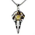 Rétro acier inoxydable homme pendentif Viking corbeau crâne boussole collier bijoux - Pendentif Uniquement (Sans Chaîne) / Bicolore Or et Argent