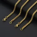 Gold stainless steel Franco chain necklace variant, durable titanium steel wheat chain jewelry. - 3mm-50cm / Gold