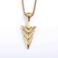 Stainless steel retro gold arrowhead pendant necklace with box chain for everyday. - With Chain (02115) / Chain Length 60cm / Gold