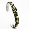 Bracelet Jonc Ouvert En Acier Inoxydable Runes Viking Symbole Valknut Bijou - Style 06408 (Bicolore Or 06408) / Bicolore Or