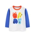 Kids long sleeve t-shirt with cute colorful dog graphic print and contrast color design. - 2Y(90cm) / Tops