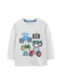 Kids long sleeve t-shirt featuring cute cartoon tractor print in grey, comfortable. - 2Y(90cm) / Tops / Gray