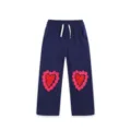 Blauwe rechte kinderbroek met schattige roze en rode hartjesborduurwerk voor meisjes. - Bottoms / Donkerblauw (3253) / 5Y (115)