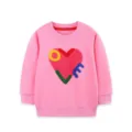 Felpa rosa a maniche lunghe per bambine con simpatico ricamo a cuore soffice. - 2Y(90cm) / Top